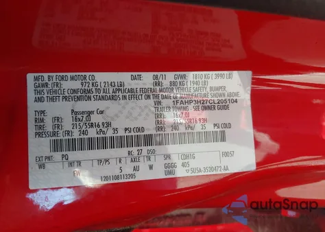 2012 Ford Focus Sel z USA, uszkodzony, nr VIN 1FAHP3H27CL205104